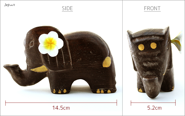 エスニック雑貨■花飾り付き木彫り象の置物（ホワイト/オレンジ/イエロー）